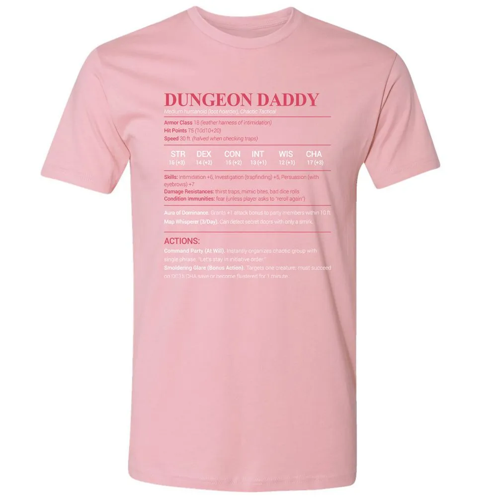 Dungeon Daddy Stats Premium Unisex T-Shirt - Light Pink - 3