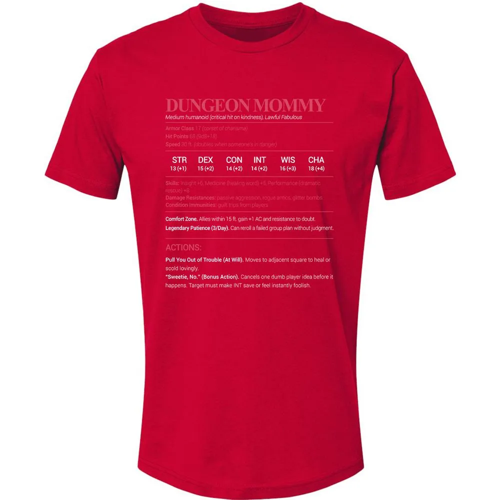 Dungeon Mommy Stats Premium Unisex T-Shirt - Red - 6
