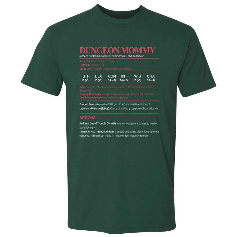 Dungeon Mommy Stats Premium Unisex T-Shirt - Forest Green - 13