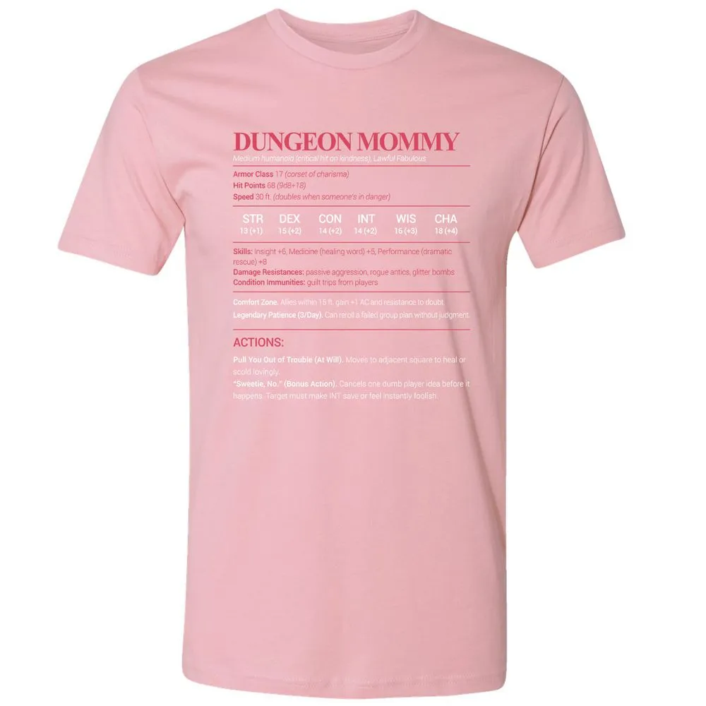 Dungeon Mommy Stats Premium Unisex T-Shirt - Light Pink - 3