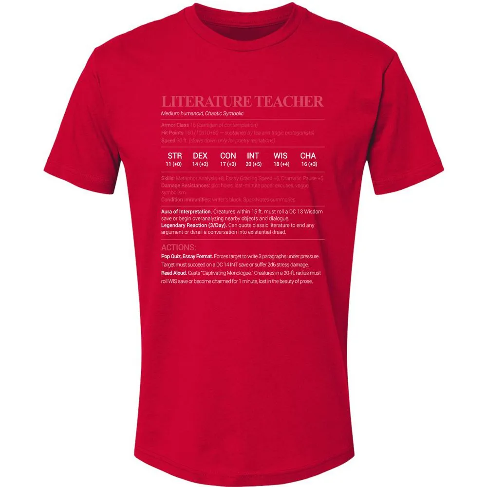 Literature Teacher Premium Unisex T-Shirt - Red - 6