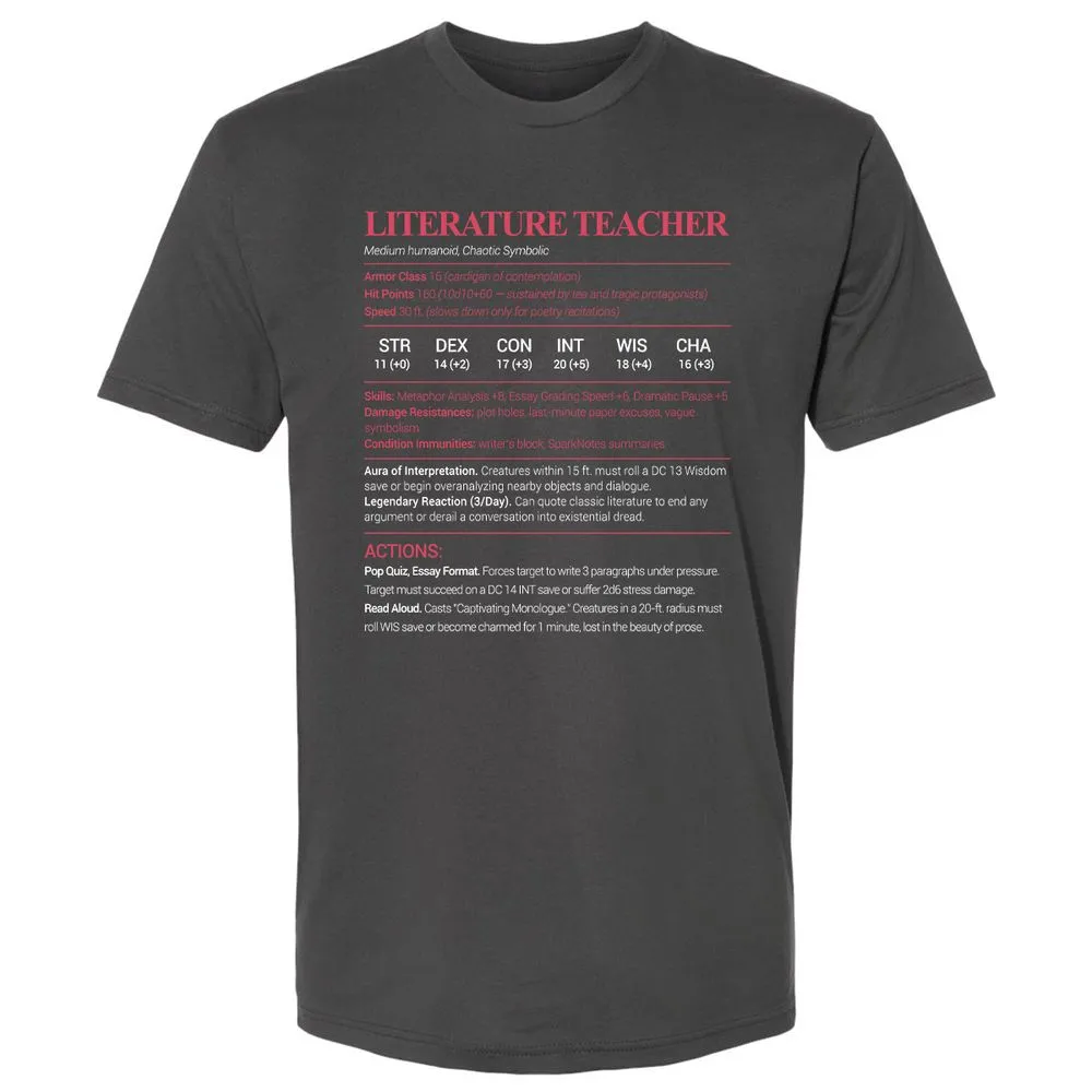 Literature Teacher Premium Unisex T-Shirt - Heavy Metal - 8