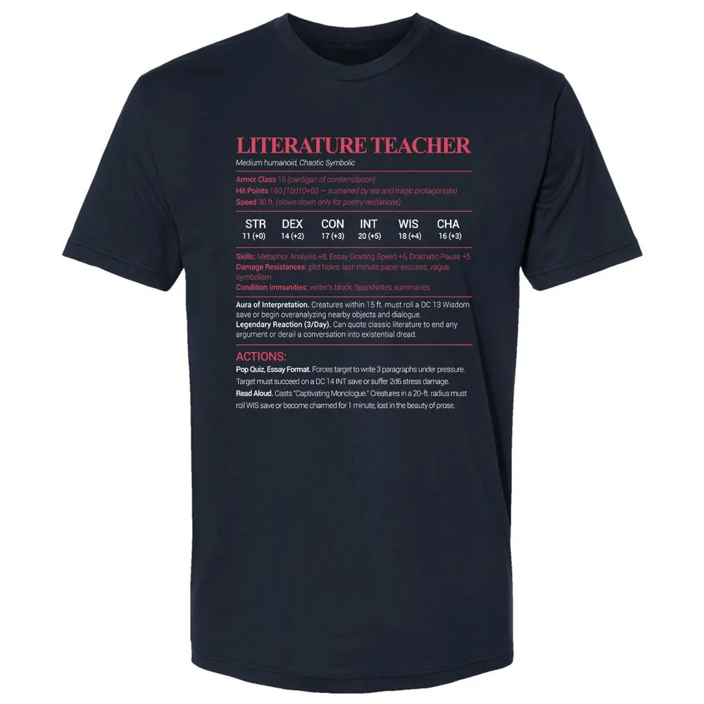 Literature Teacher Premium Unisex T-Shirt - Midnight Navy - 2