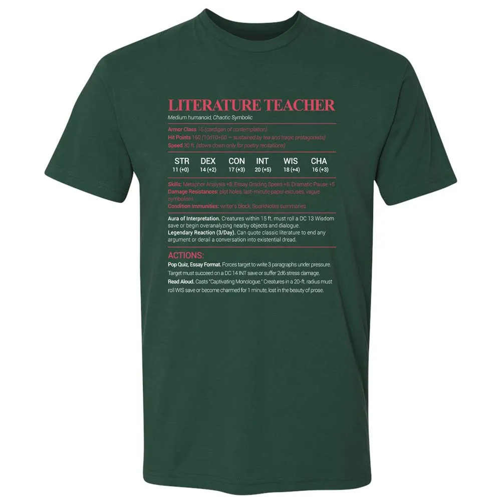 Literature Teacher Premium Unisex T-Shirt - Forest Green - 13