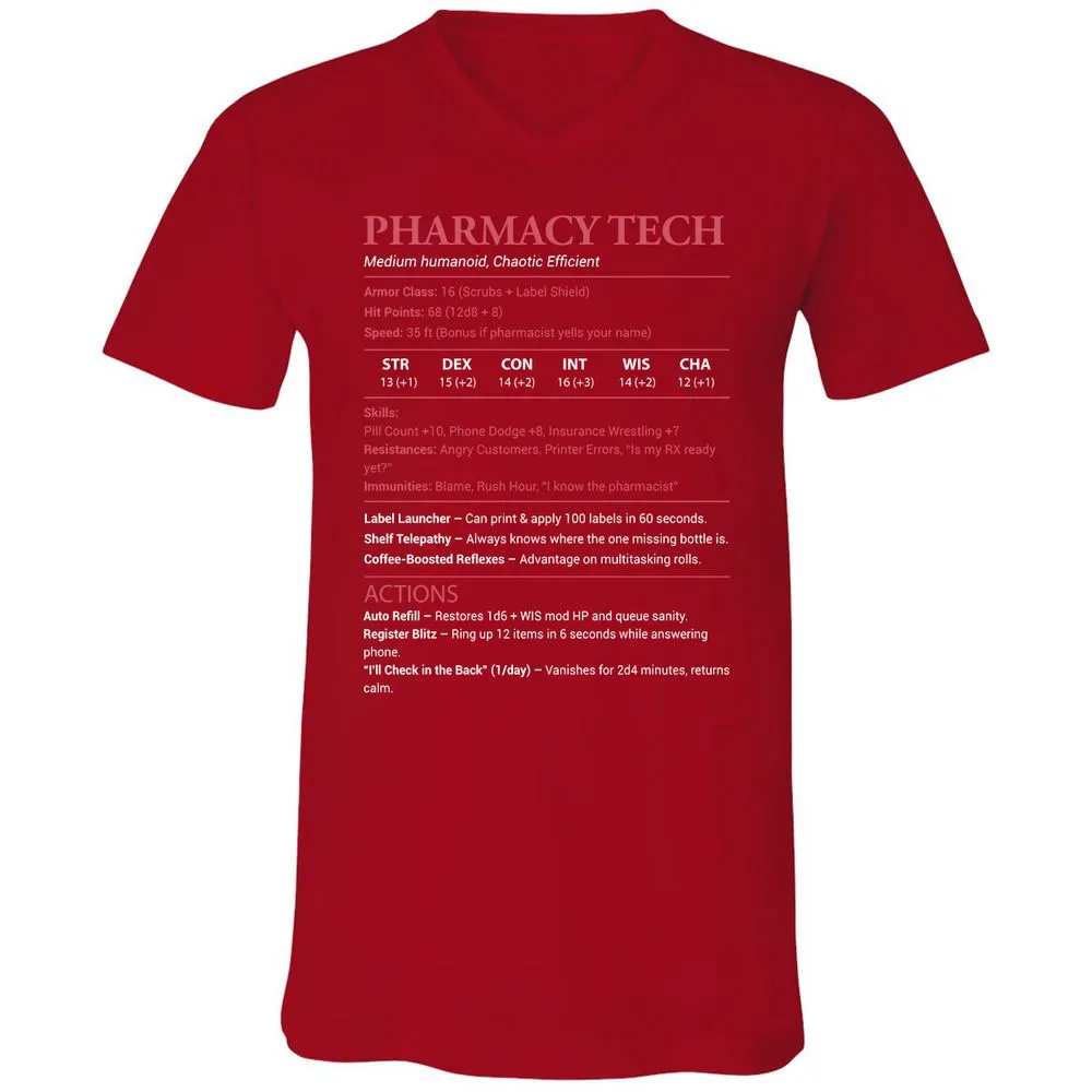 Pharmacy Tech Unisex V-Neck T-Shirt - Red - 3