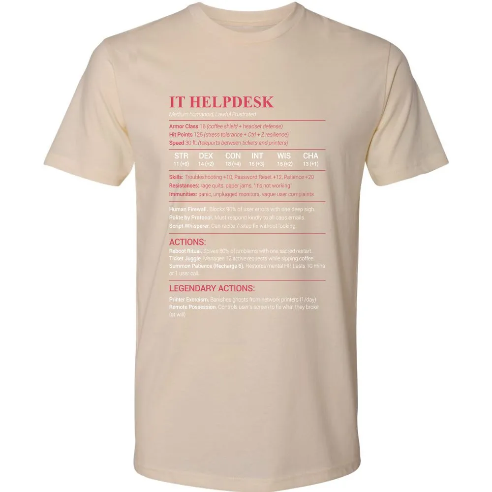 IT Helpdesk Premium Unisex T-Shirt - Cream - 14