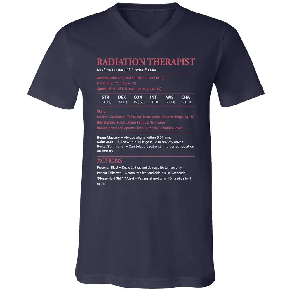Radiation Therapist Unisex V-Neck T-Shirt - Navy - 2