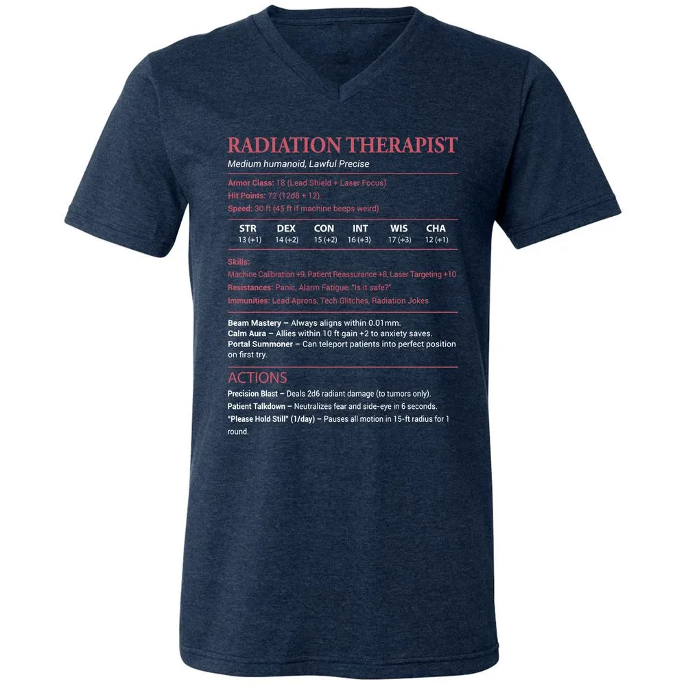 Radiation Therapist Unisex V-Neck T-Shirt - Heather Navy - 15