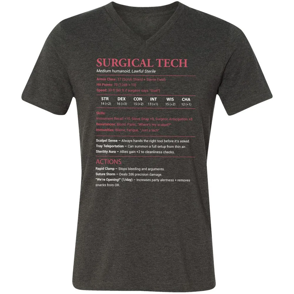 Surgical Tech Unisex V-Neck T-Shirt - Dark Grey Heather - 8