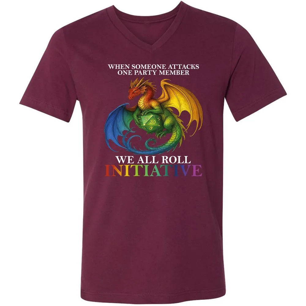 Dragon Roll For Initiative Unisex V-Neck T-Shirt - Maroon - 6