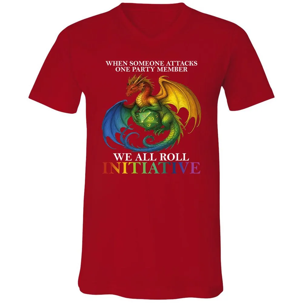 Dragon Roll For Initiative Unisex V-Neck T-Shirt - Red - 3