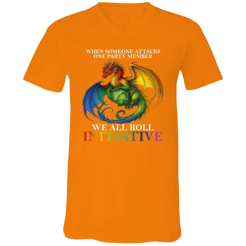 Dragon Roll For Initiative Unisex V-Neck T-Shirt - Orange - 11