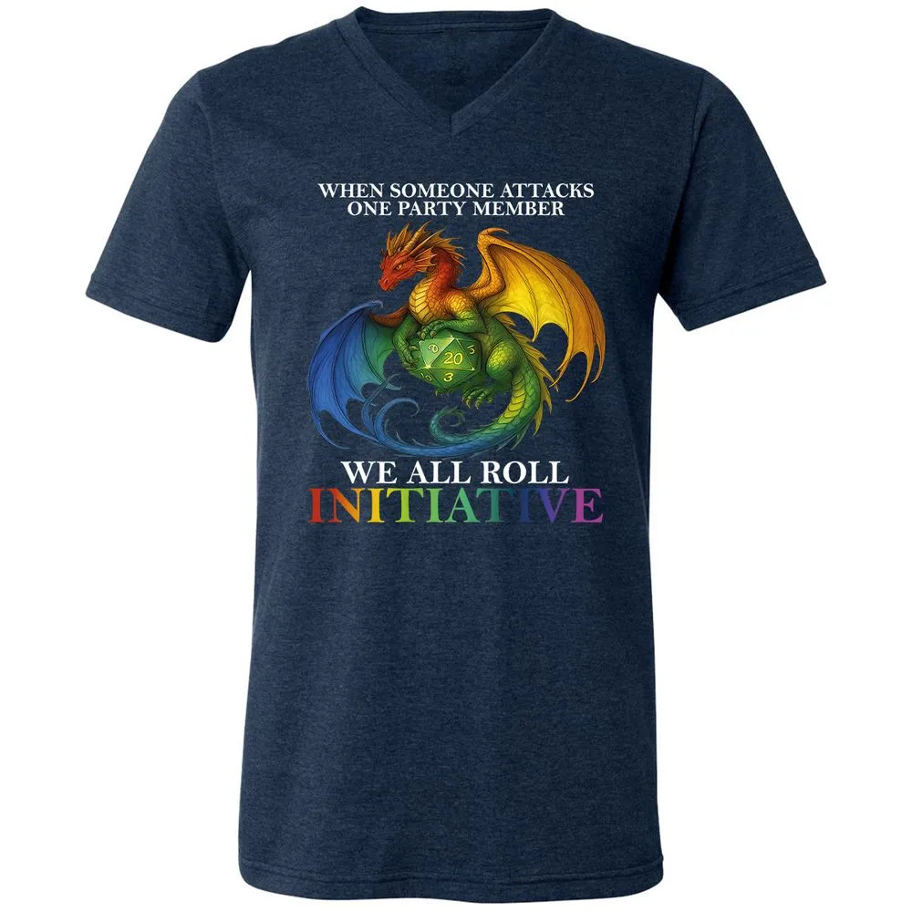 Dragon Roll For Initiative Unisex V-Neck T-Shirt - Heather Navy - 15