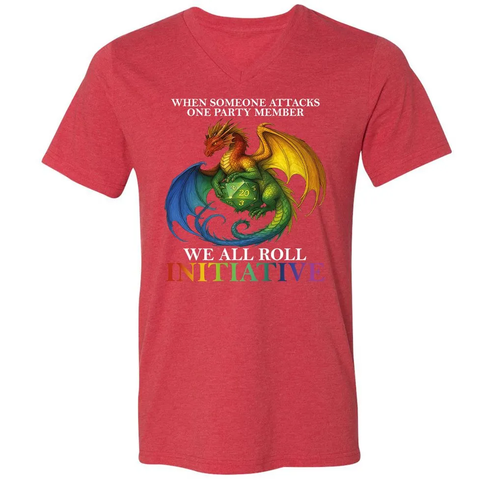 Dragon Roll For Initiative Unisex V-Neck T-Shirt - Heather Red - 16