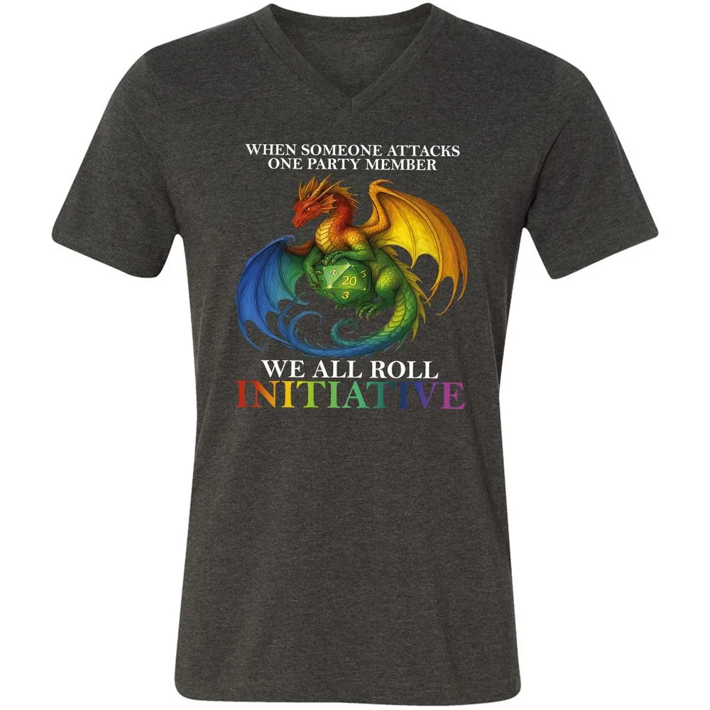 Dragon Roll For Initiative Unisex V-Neck T-Shirt - Dark Grey Heather - 8