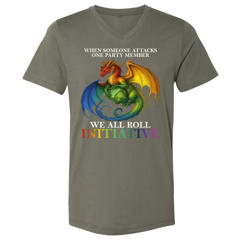 Dragon Roll For Initiative Unisex V-Neck T-Shirt - Military Green - 10