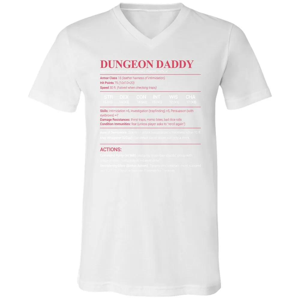 Dungeon Daddy Stats Unisex V-Neck T-Shirt - White - 5