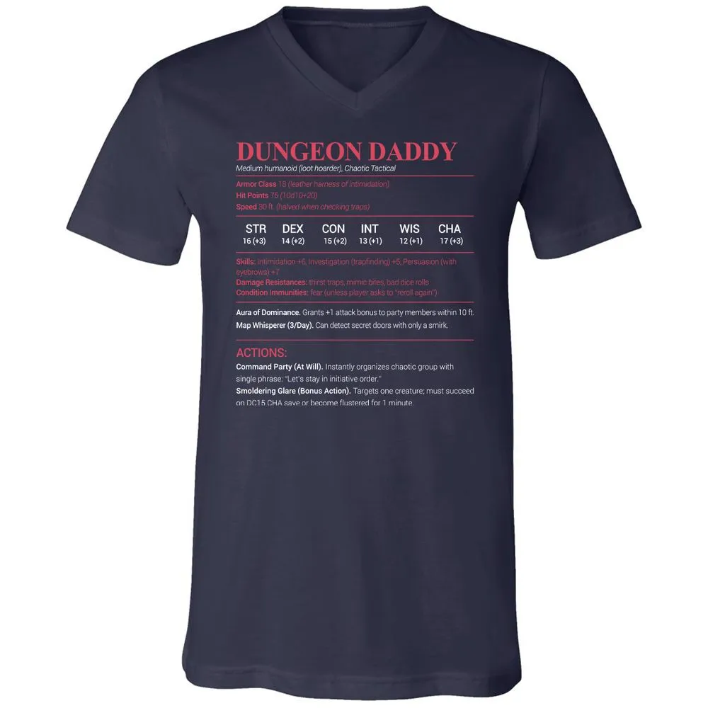 Dungeon Daddy Stats Unisex V-Neck T-Shirt - Navy - 2