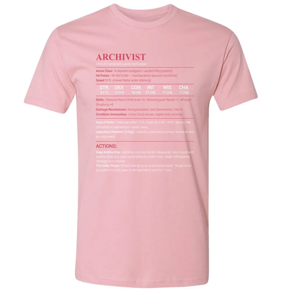 Archivist Stats Premium Unisex T-Shirt - Light Pink - 3