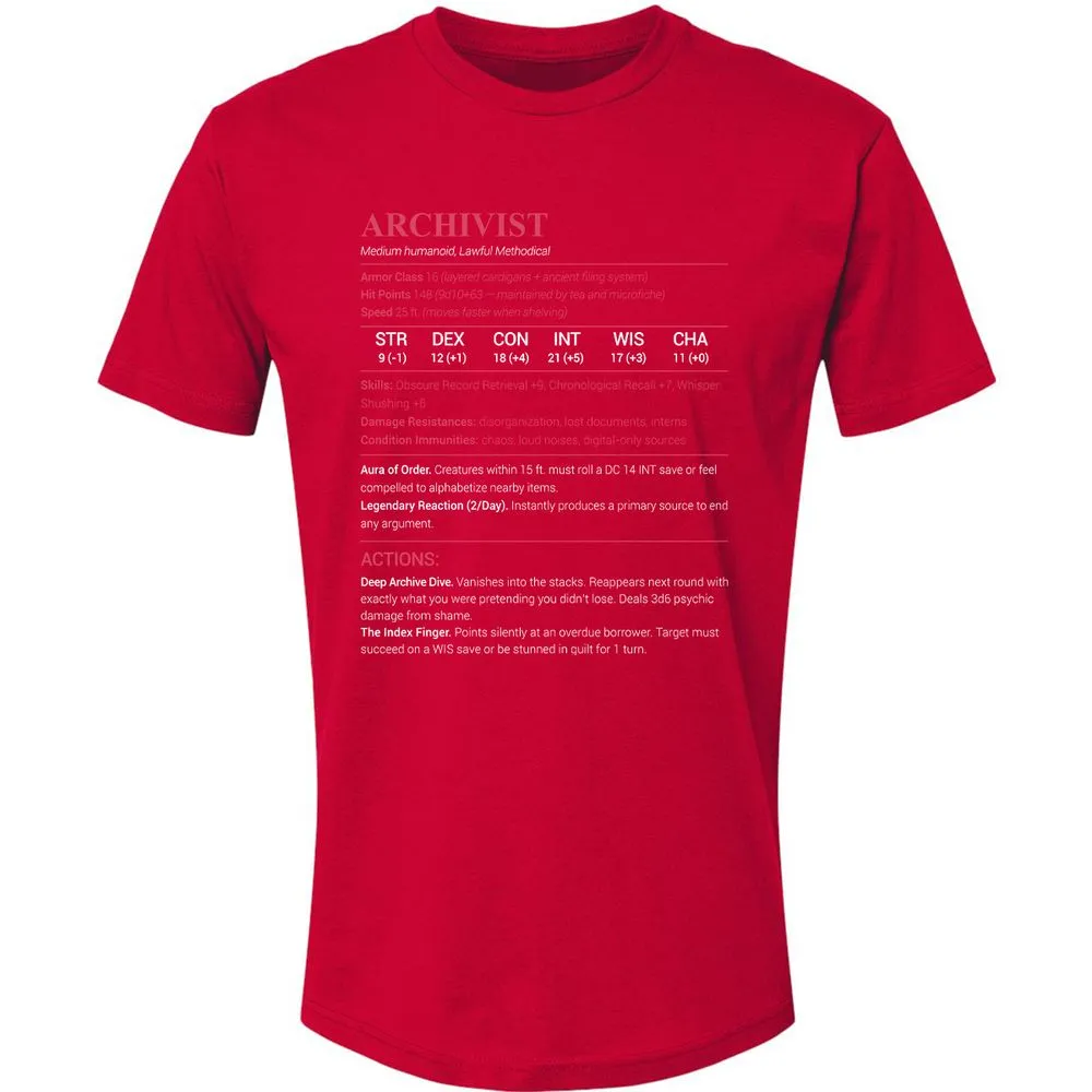 Archivist Stats Premium Unisex T-Shirt - Red - 6