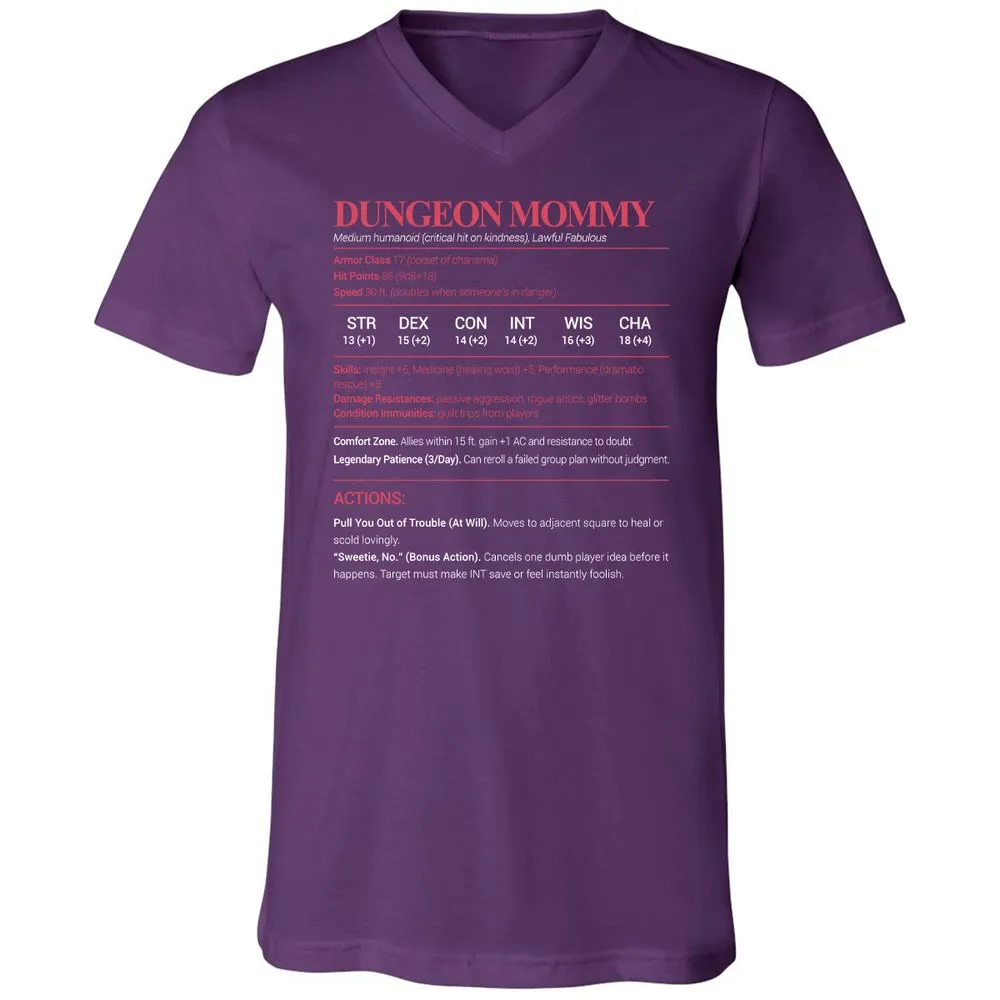 Dungeon Mommy Stats Unisex V-Neck T-Shirt - Team Purple - 9