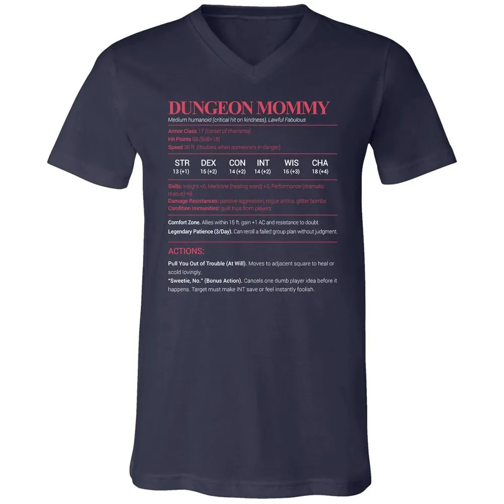 Dungeon Mommy Stats Unisex V-Neck T-Shirt - Navy - 2