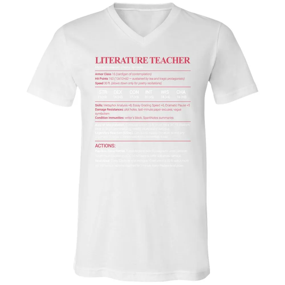 Literature Teacher Unisex V-Neck T-Shirt - White - 5