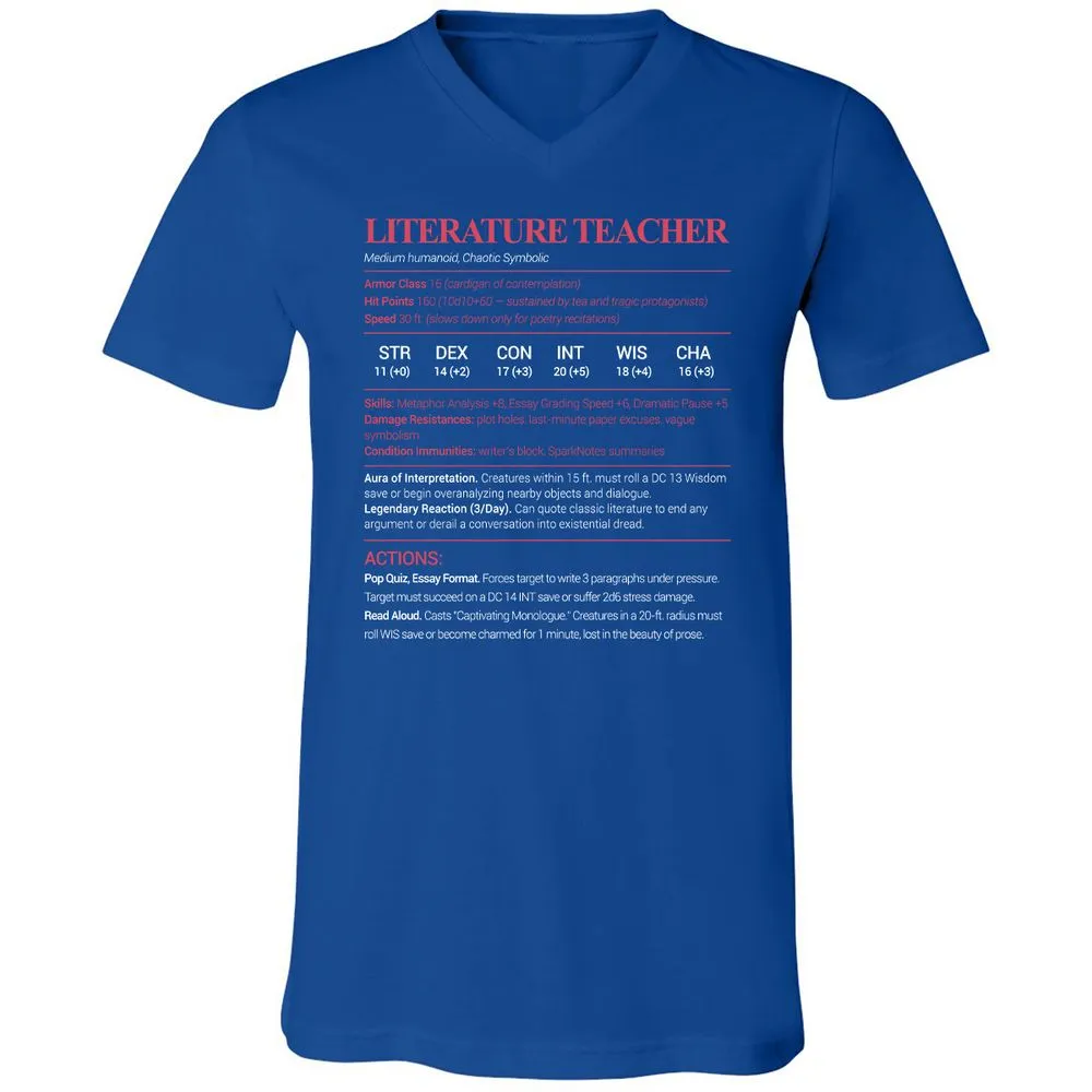 Literature Teacher Unisex V-Neck T-Shirt - True Royal - 4