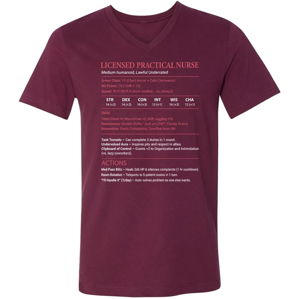 Licensed Practical Nurse LPN Unisex V-Neck T-Shirt - Maroon - 6
