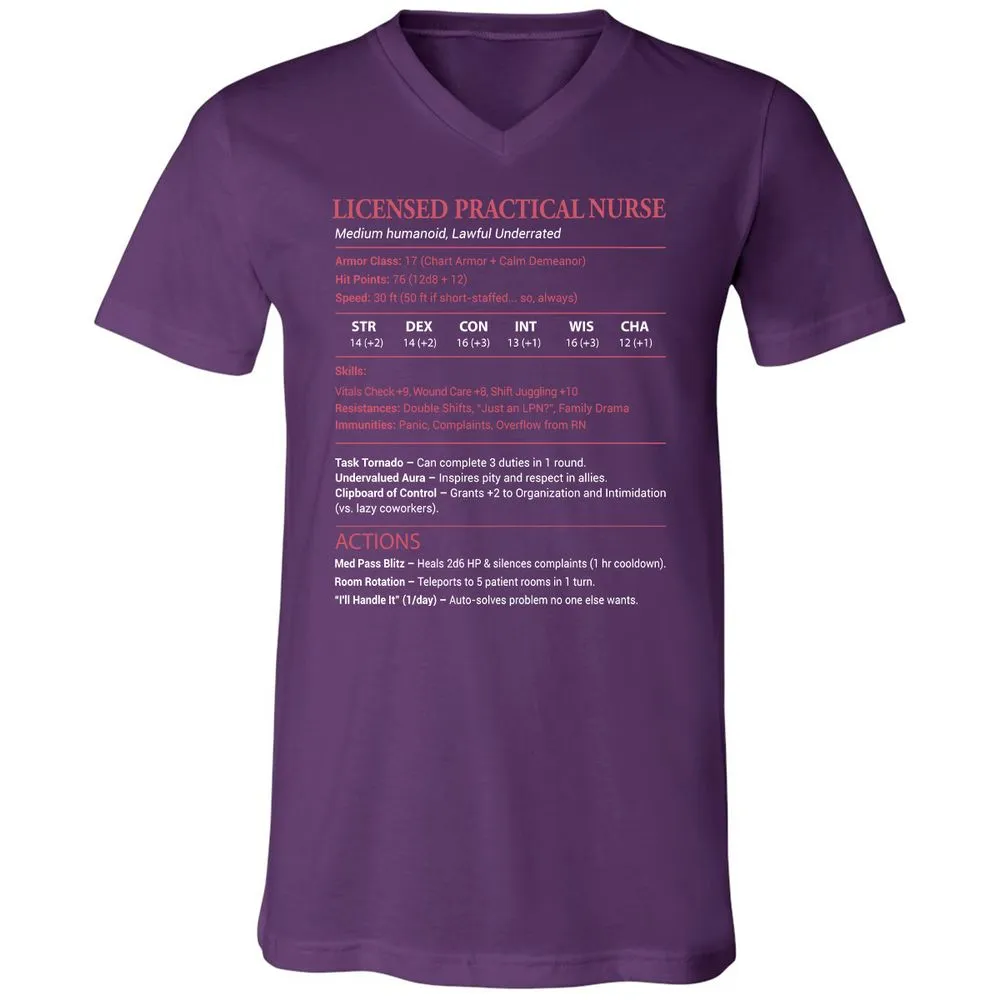 Licensed Practical Nurse LPN Unisex V-Neck T-Shirt - Team Purple - 9