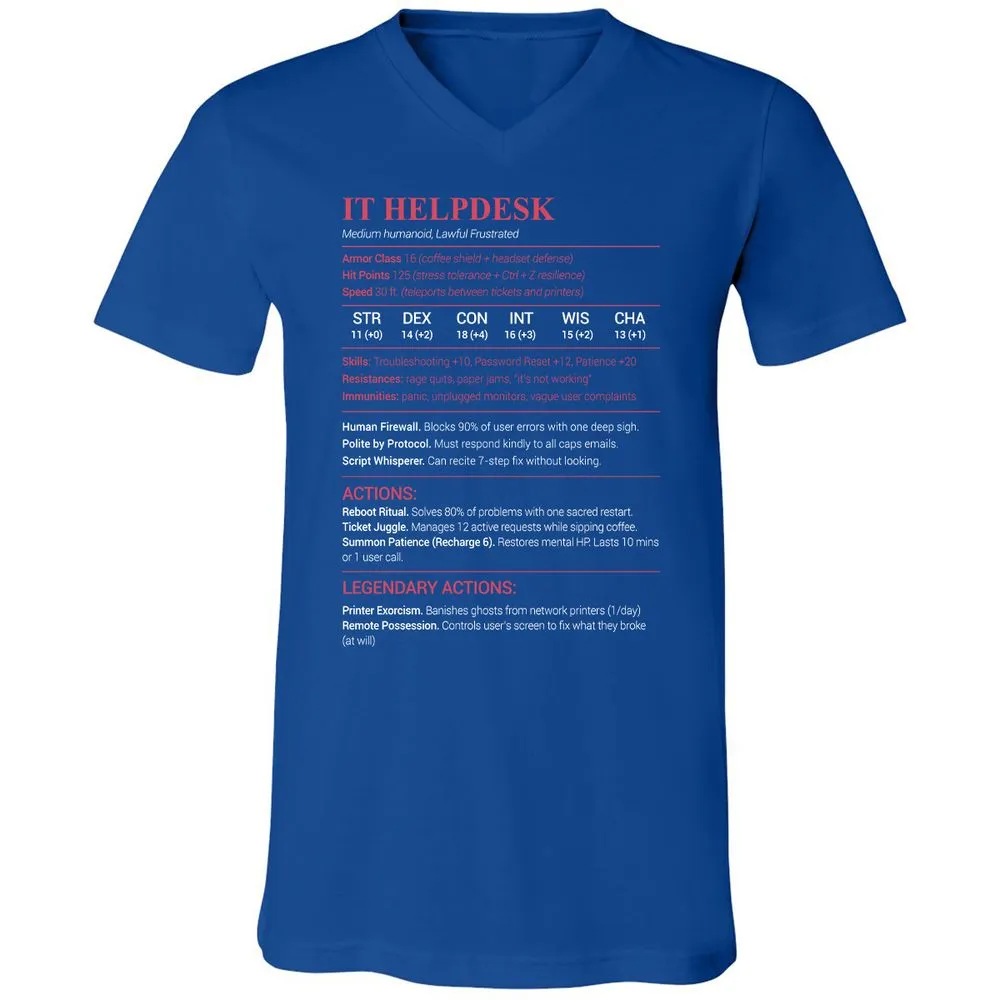 IT Helpdesk Unisex V-Neck T-Shirt - True Royal - 4