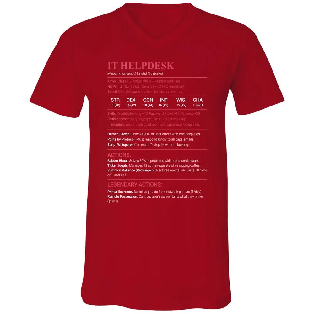 IT Helpdesk Unisex V-Neck T-Shirt - Red - 3
