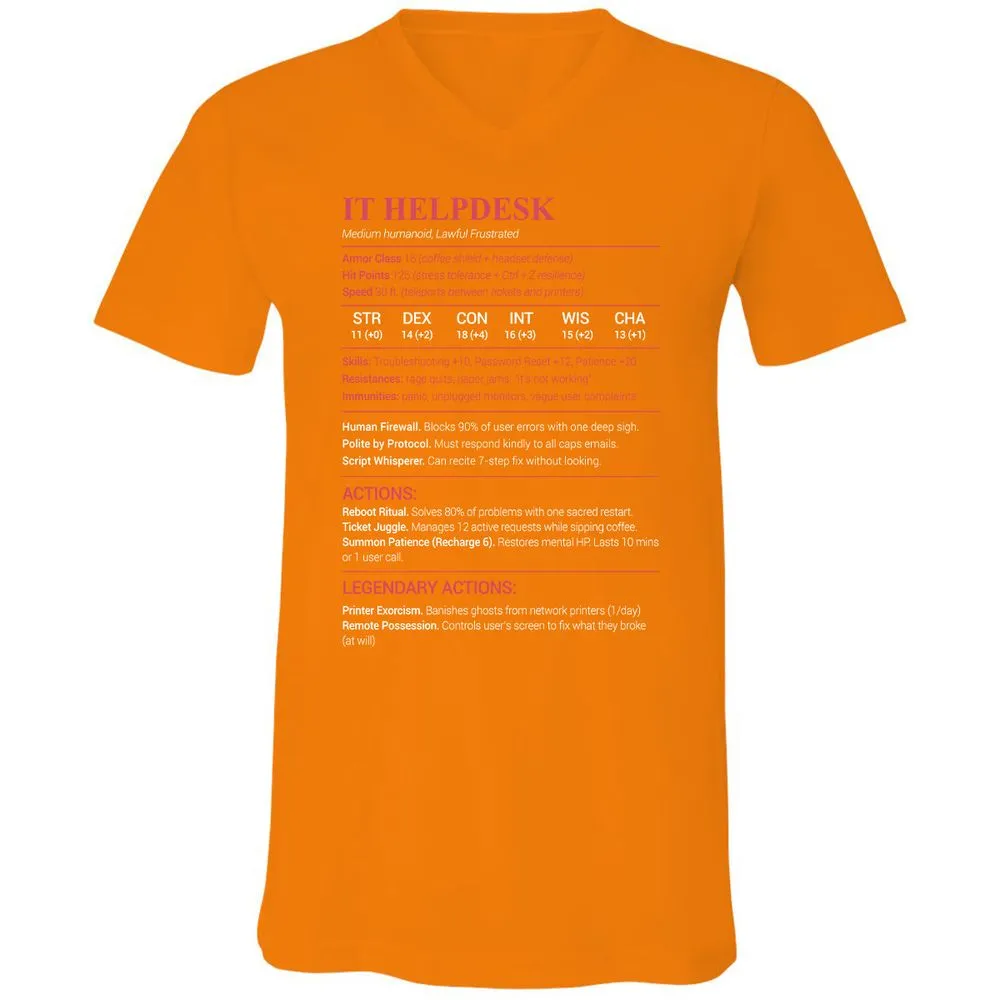 IT Helpdesk Unisex V-Neck T-Shirt - Orange - 11