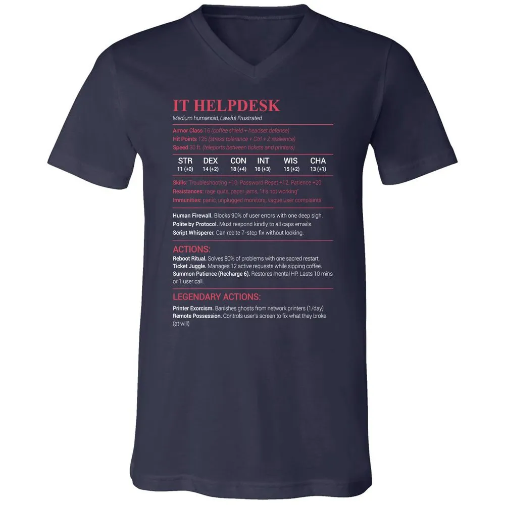 IT Helpdesk Unisex V-Neck T-Shirt - Navy - 2