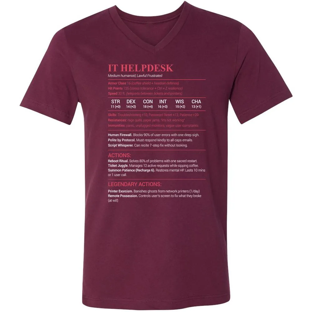 IT Helpdesk Unisex V-Neck T-Shirt - Maroon - 6
