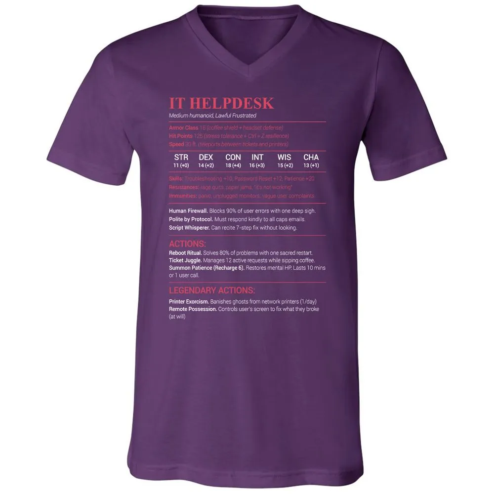 IT Helpdesk Unisex V-Neck T-Shirt - Team Purple - 9