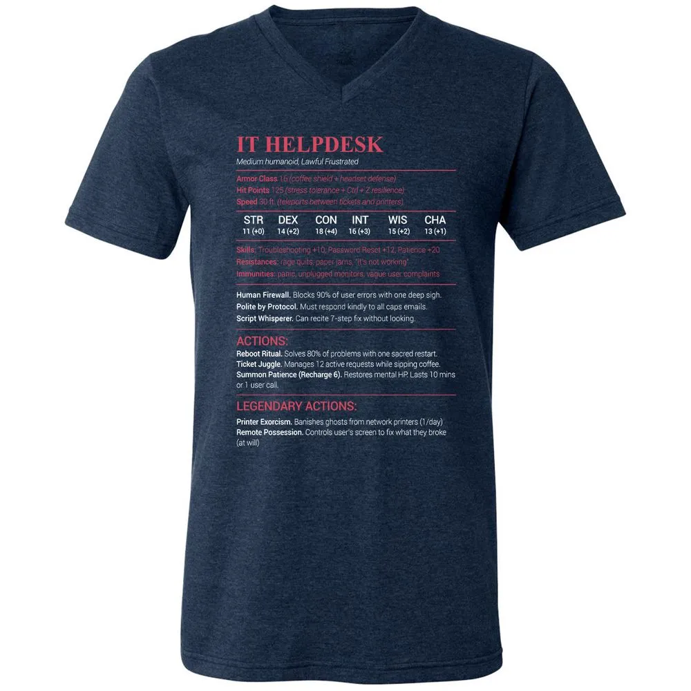 IT Helpdesk Unisex V-Neck T-Shirt - Heather Navy - 15