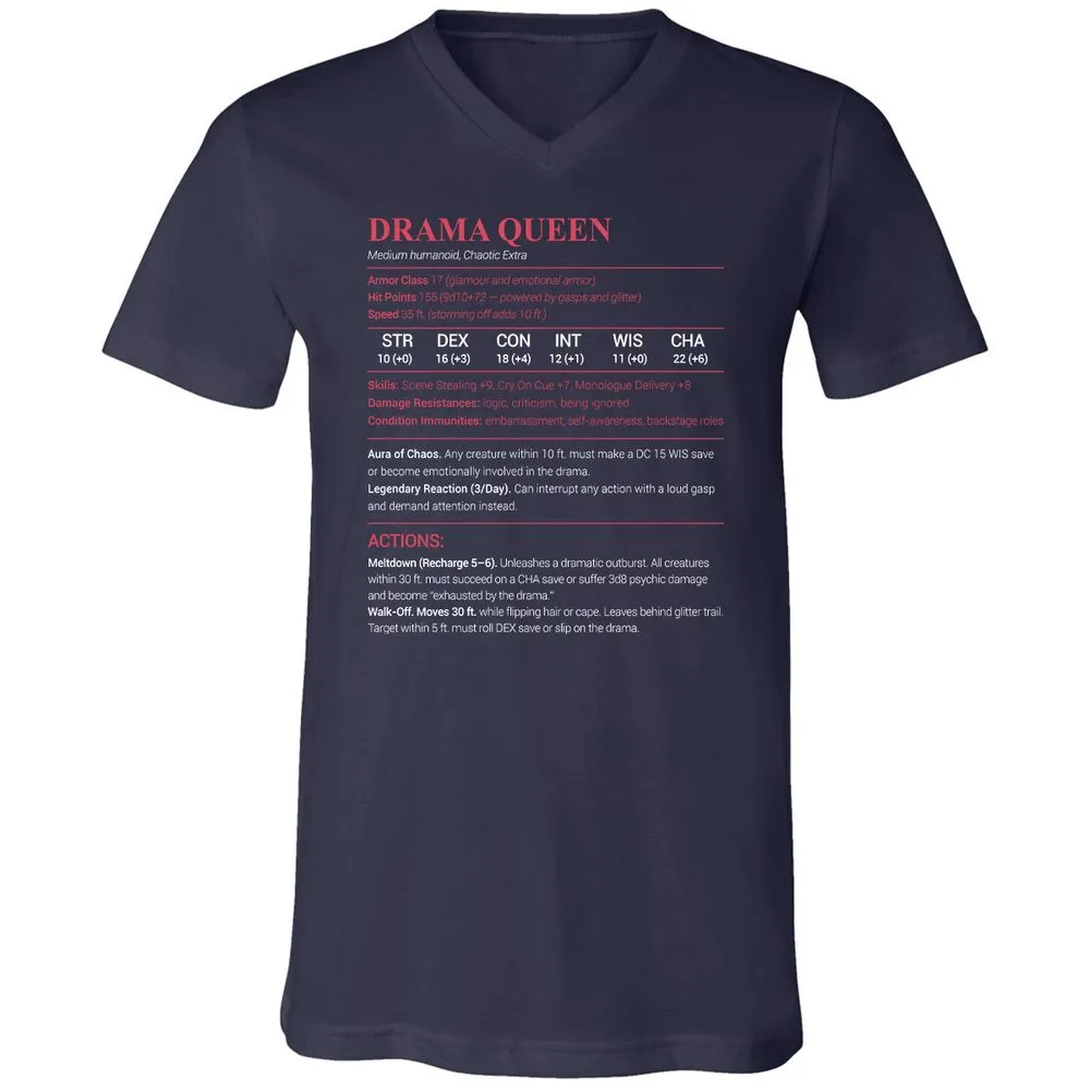 Drama Queen Unisex V-Neck T-Shirt - Navy - 2