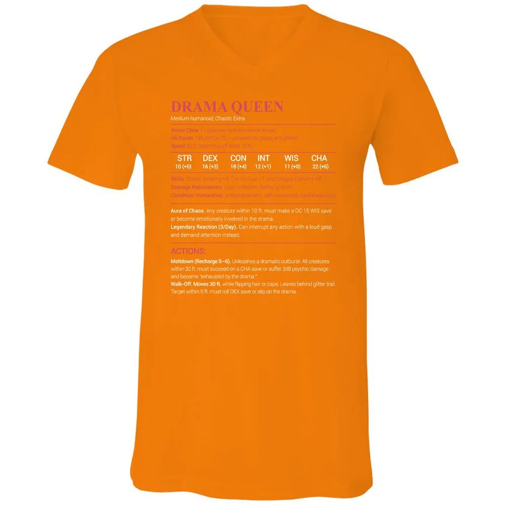 Drama Queen Unisex V-Neck T-Shirt - Orange - 11