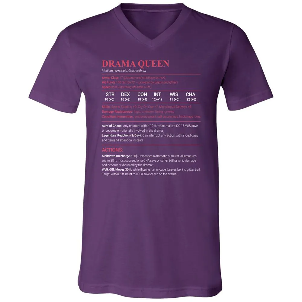 Drama Queen Unisex V-Neck T-Shirt - Team Purple - 9