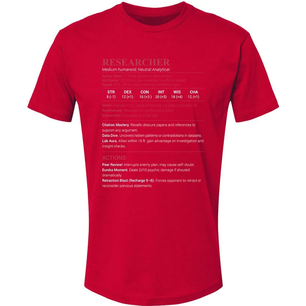 Researcher Stats Premium Unisex T-Shirt - Red - 6