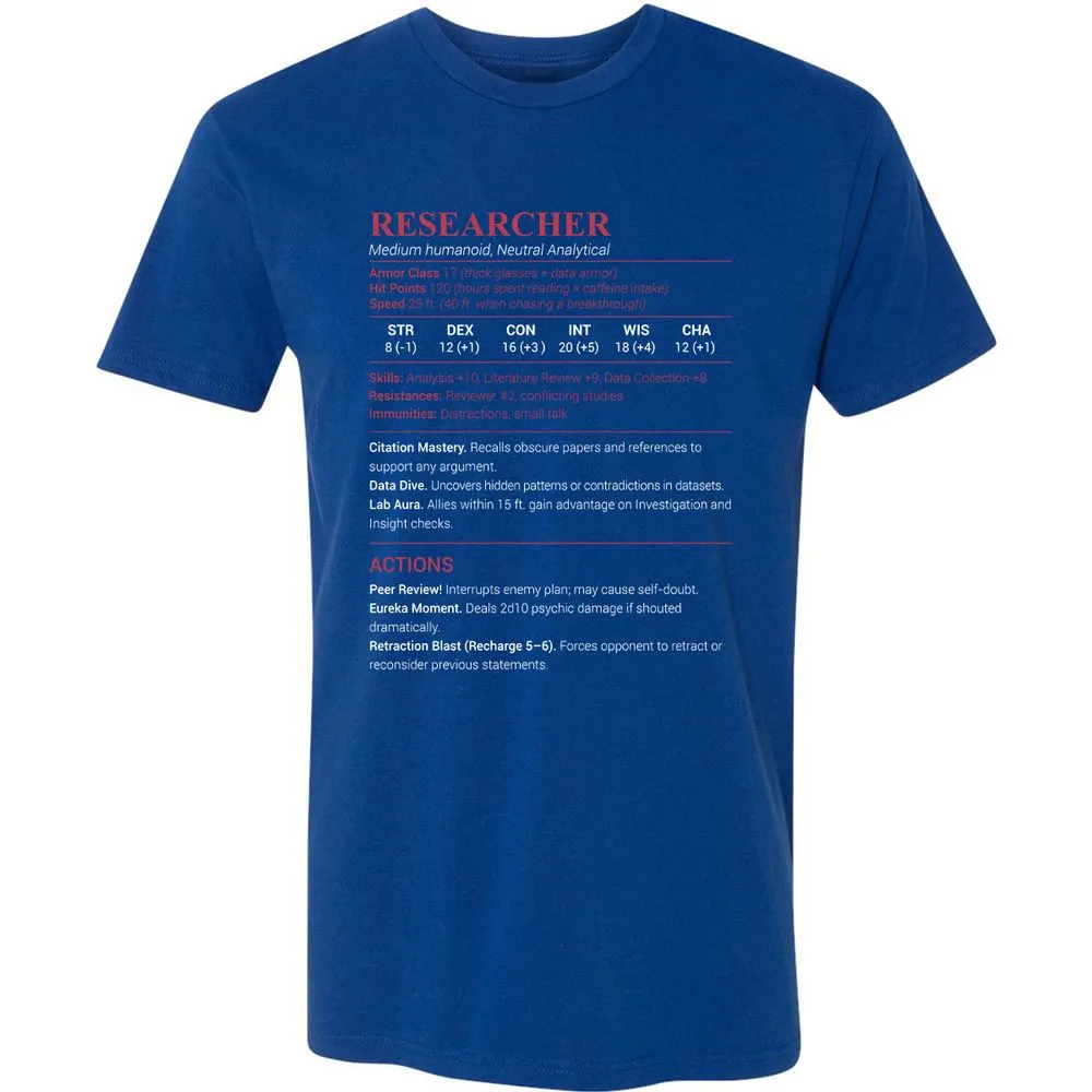 Researcher Stats Premium Unisex T-Shirt - Royal - 10