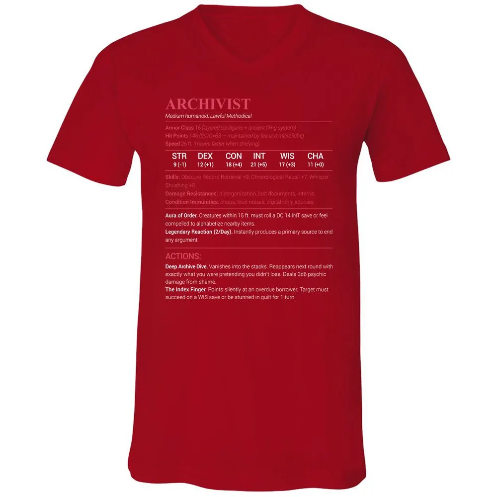 Archivist Stats Unisex V-Neck T-Shirt - Red - 3