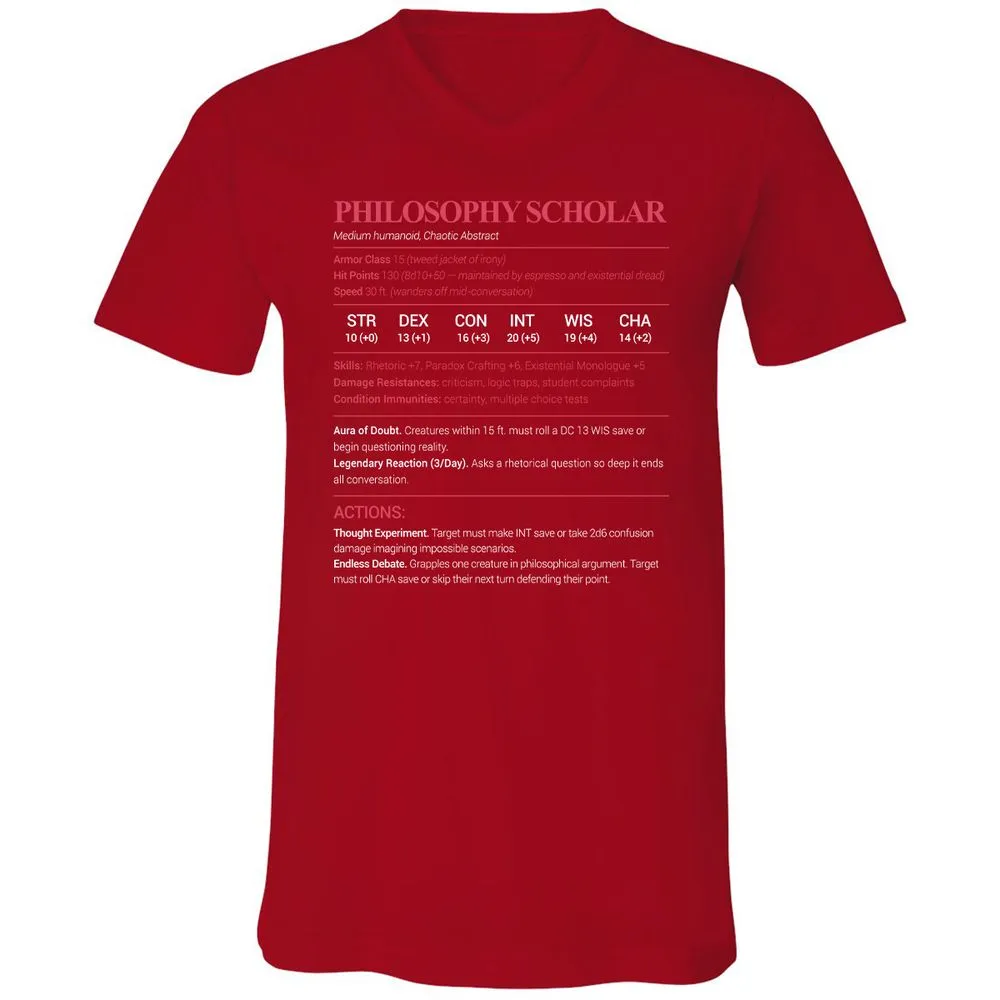 Philosophy Scholar Unisex V-Neck T-Shirt - Red - 3