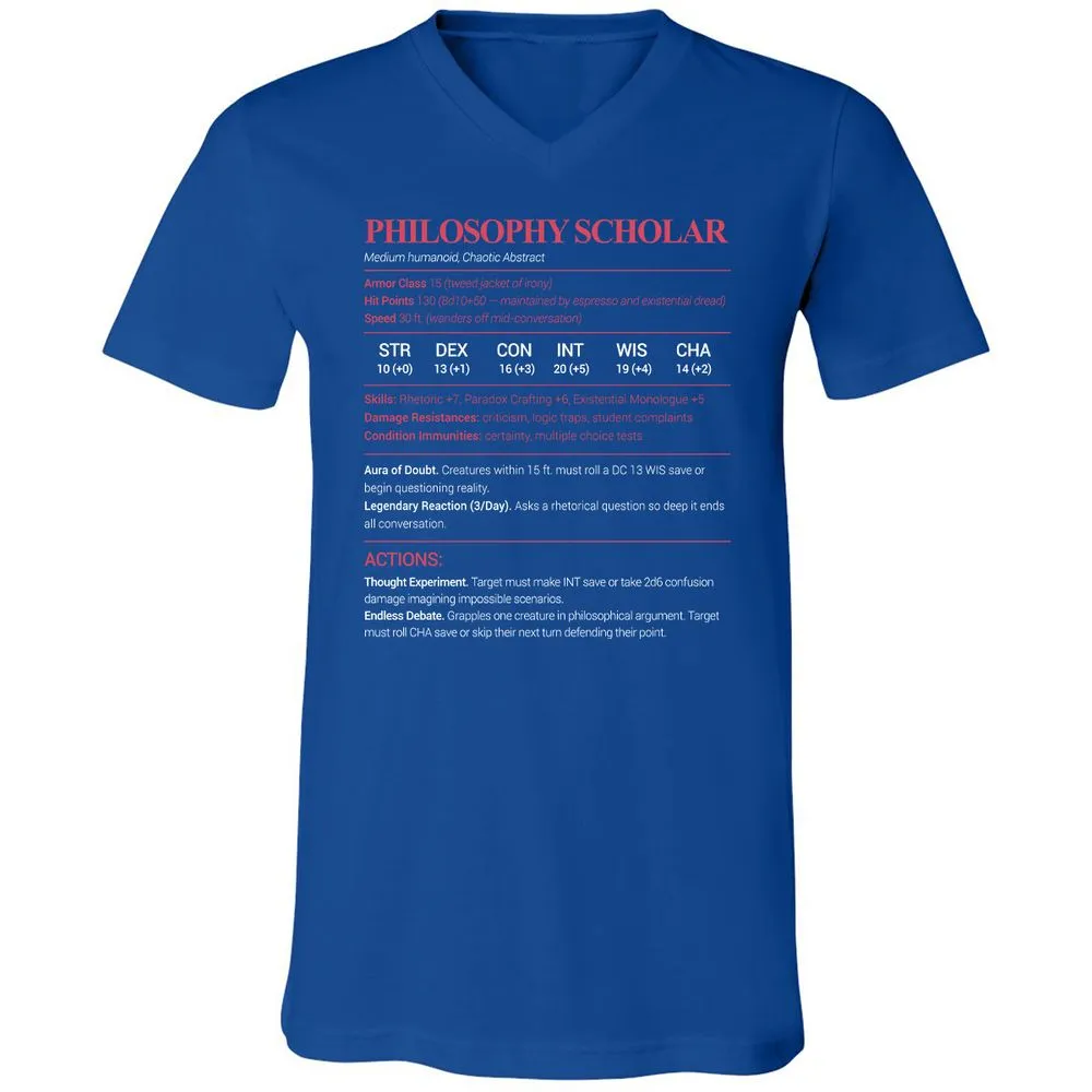 Philosophy Scholar Unisex V-Neck T-Shirt - True Royal - 4