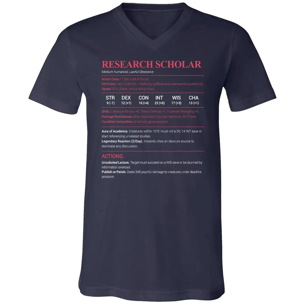 Research Scholar Unisex V-Neck T-Shirt - Navy - 2