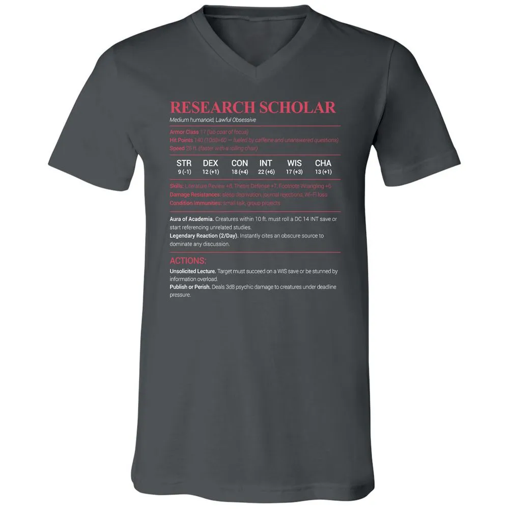 Research Scholar Unisex V-Neck T-Shirt - Asphalt - 12