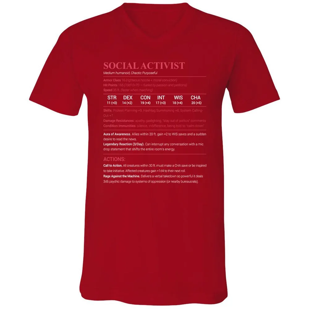 Social Activist Unisex V-Neck T-Shirt - Red - 3