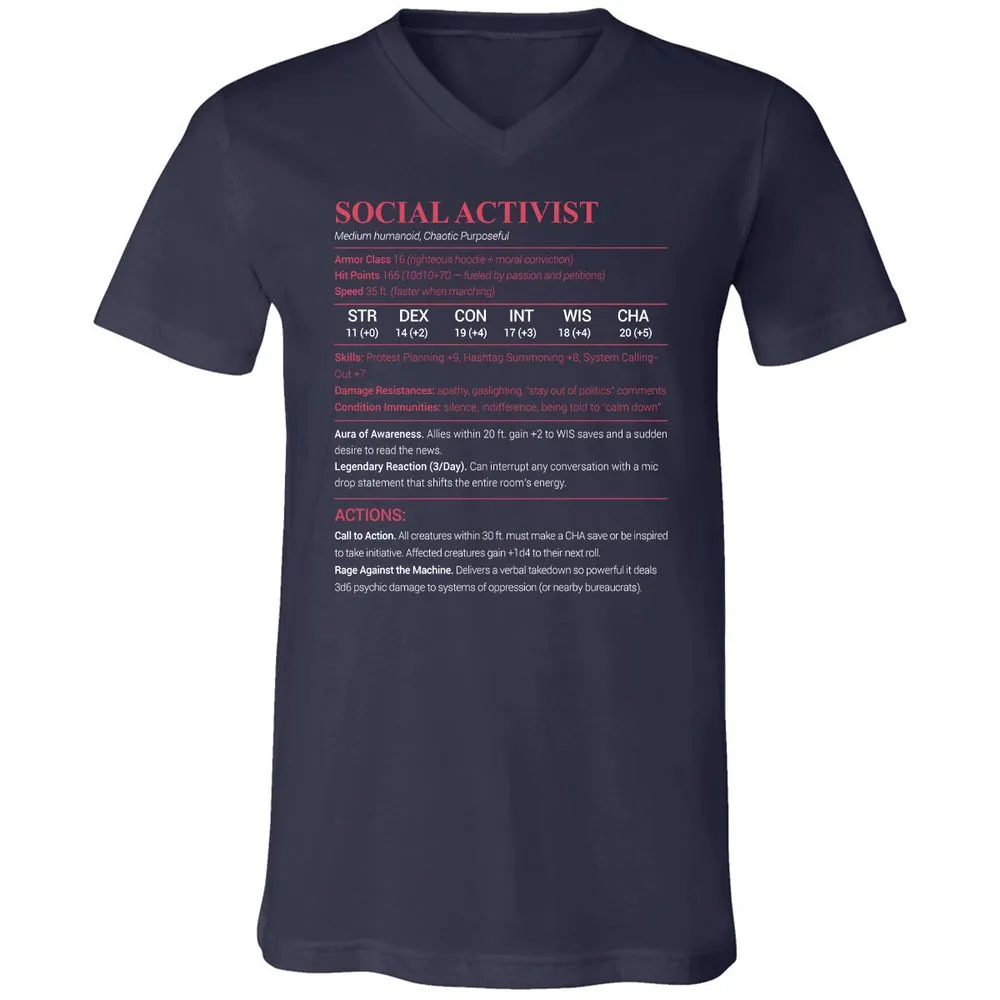 Social Activist Unisex V-Neck T-Shirt - Navy - 2