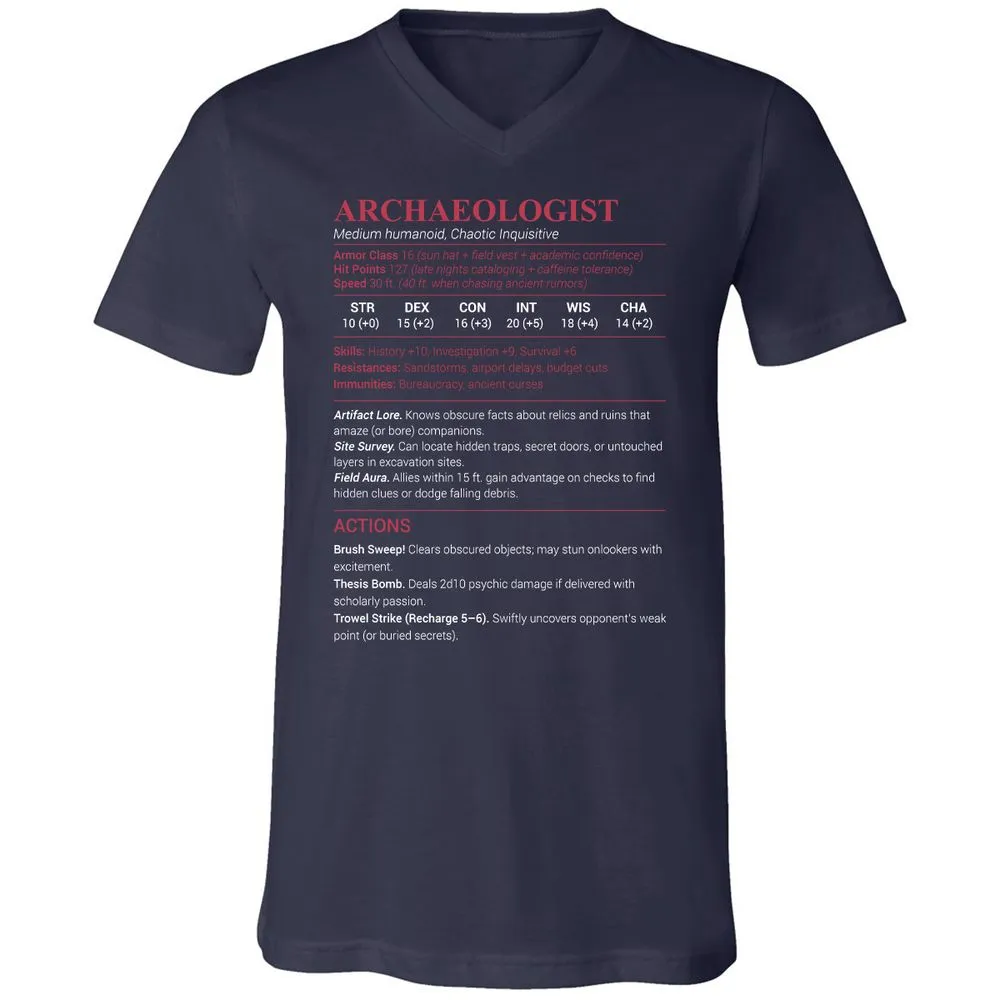 ARCHAEOLOGIST Unisex V-Neck T-Shirt - Navy - 2